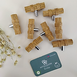 Tek Delikli Rattan Kulp (Kalın), Bohem Rattan Dolap Kulpu Açık Meşe