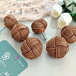 Koyu Meşe Rattan Yuvarlak Kulp, Ahşap Kulp