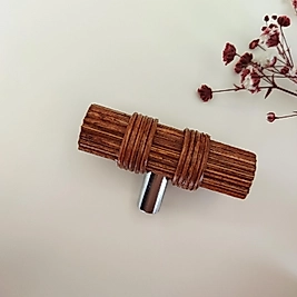 Tek Delikli Rattan Kulp (Kalın), Bohem Rattan Dolap Kulpu Koyu Meşe