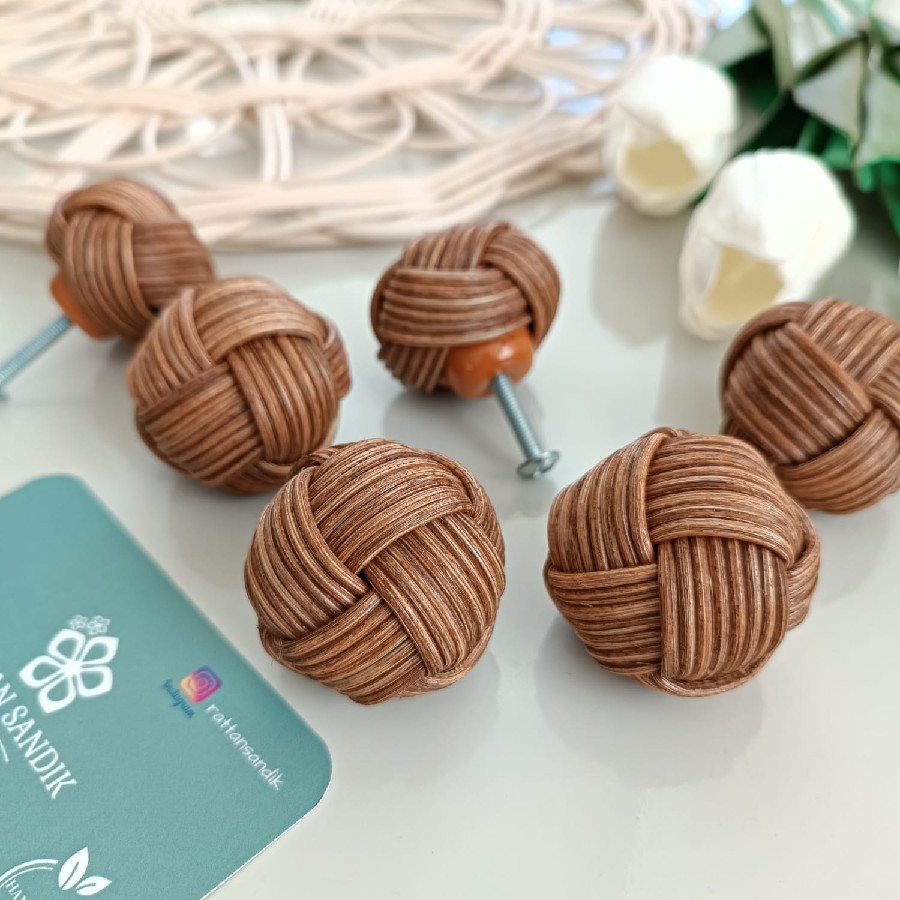 Koyu Meşe Rattan Yuvarlak Kulp, Ahşap Kulp